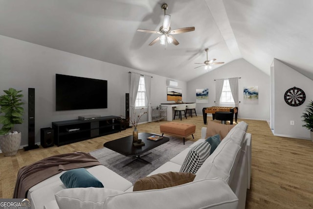 160 Keese Ln, Fair Play, SC 29643 - living area featuring lofted ceiling, a ceiling fan, light wood-style flooring, and a healthy amount of sunlight