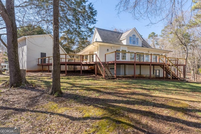 160 Keese Ln, Fair Play, SC 29643 - back of house with a wooden deck, stairway, a yard, and a shingled roof