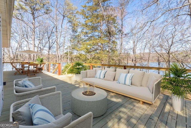 160 Keese Ln, Fair Play, SC 29643 - wooden terrace featuring outdoor dining area and outdoor lounge area