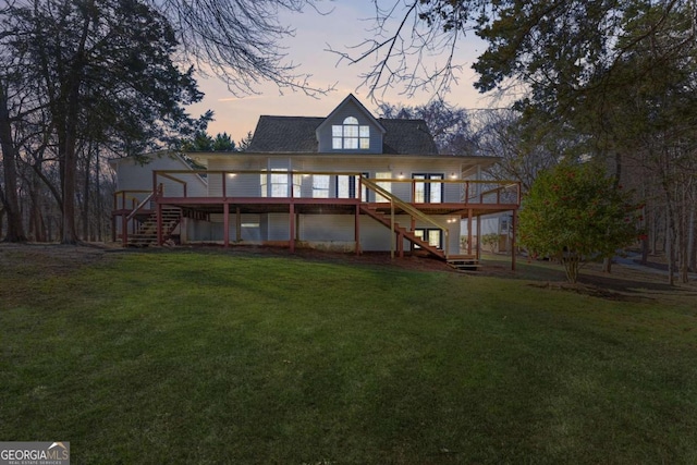 160 Keese Ln, Fair Play, SC 29643 - back of house featuring a lawn, a wooden deck, and stairway