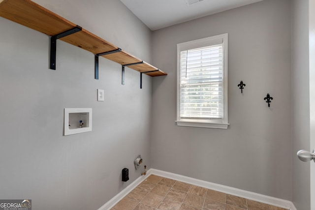 laundry area with baseboards, visible vents, washer hookup, hookup for a gas dryer, and laundry area