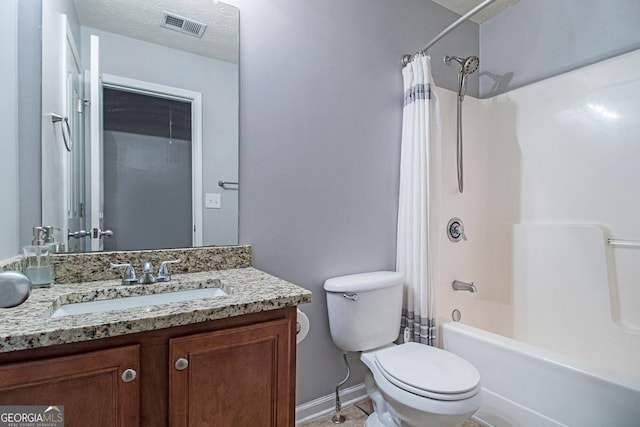 5 Stony Oak Dr, Newnan, GA 30263 - full bathroom featuring vanity, shower / bath combination with curtain, toilet, baseboards, and tile patterned floors