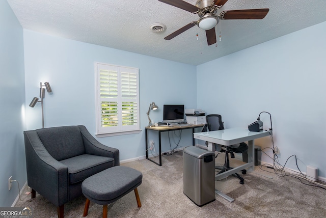 2673 Rainbow Forest Dr, Decatur, GA 30034 - carpeted office featuring ceiling fan, baseboards, a textured ceiling, and visible vents