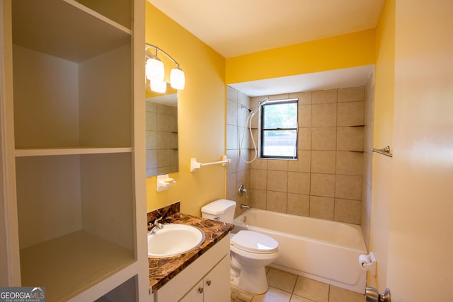 full bathroom featuring vanity, toilet, tile patterned flooring, and washtub / shower combination