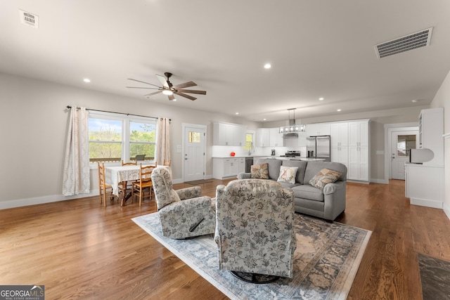 527 Abby, Clayton, GA 30525 - living area featuring recessed lighting, ceiling fan, and light wood-style floors