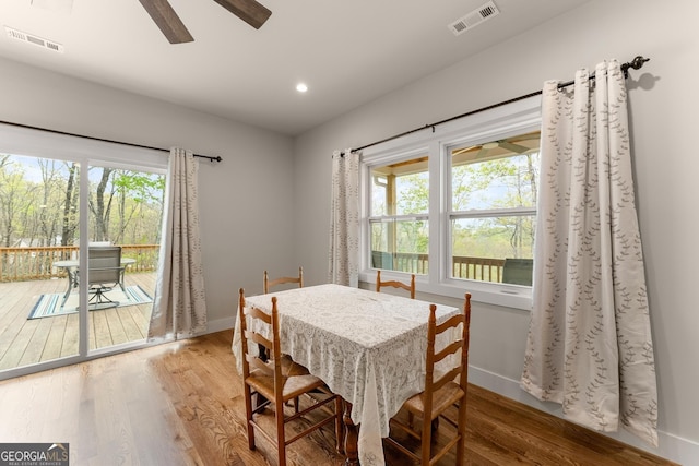 527 Abby, Clayton, GA 30525 - dining space featuring wood finished floors, ceiling fan, and recessed lighting
