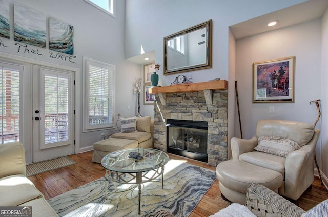 17 Ivy Stone Ct SE, Cartersville, GA 30120 - living room with baseboards, wood finished floors, and a fireplace