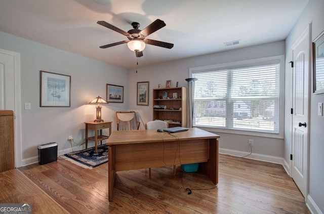 17 Ivy Stone Ct SE, Cartersville, GA 30120 - office area with ceiling fan, baseboards, visible vents, and light wood-type flooring