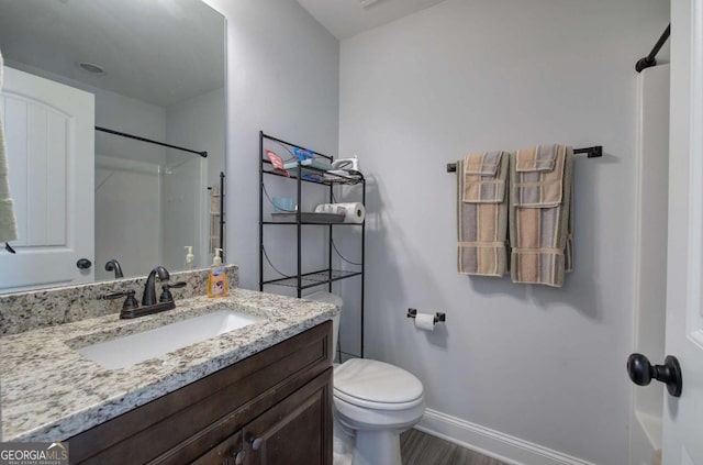 17 Ivy Stone Ct SE, Cartersville, GA 30120 - full bath featuring toilet, baseboards, wood finished floors, a shower, and vanity