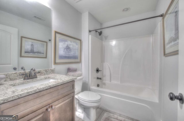17 Ivy Stone Ct SE, Cartersville, GA 30120 - bathroom with toilet, bathtub / shower combination, visible vents, tile patterned flooring, and vanity