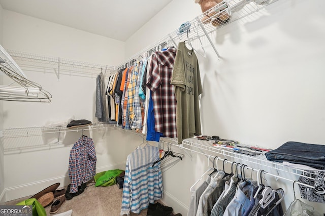 walk in closet featuring carpet