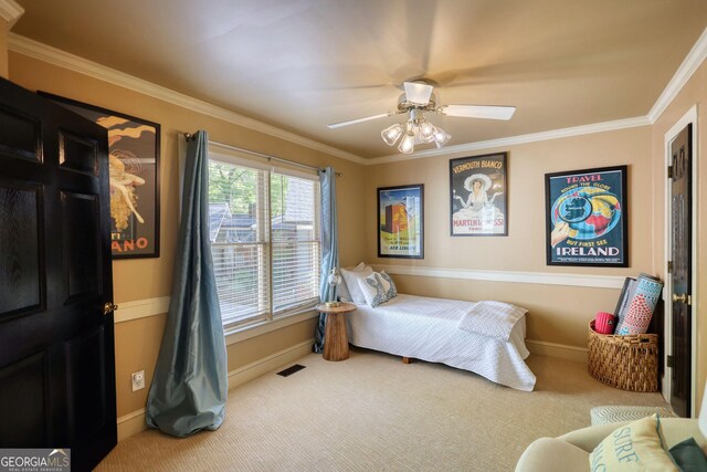 4157 Town Branch Ct SW, Covington, GA 30014 - carpeted bedroom featuring crown molding, a ceiling fan, baseboards, and visible vents