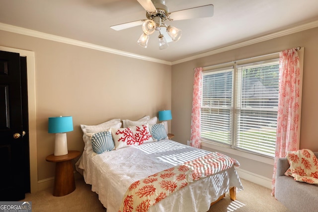 4157 Town Branch Ct SW, Covington, GA 30014 - carpeted bedroom featuring a ceiling fan, baseboards, and ornamental molding