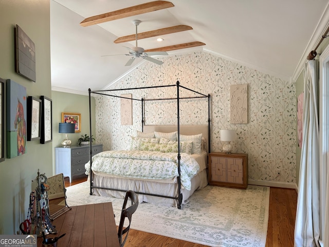 10 Rivermont Dr SW, Rome, GA 30165 - bedroom featuring ceiling fan, vaulted ceiling, ornamental molding, and wood finished floors