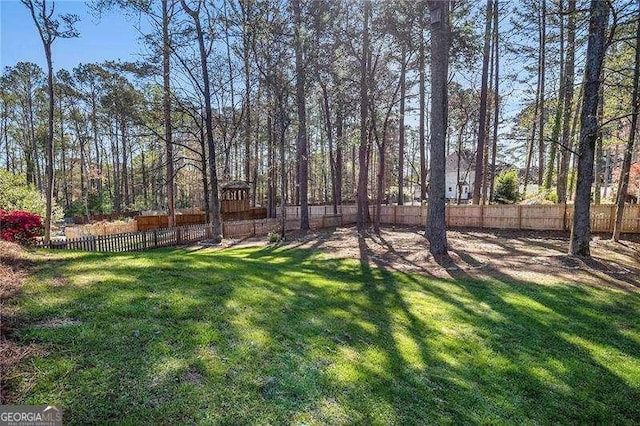 view of yard featuring a fenced backyard