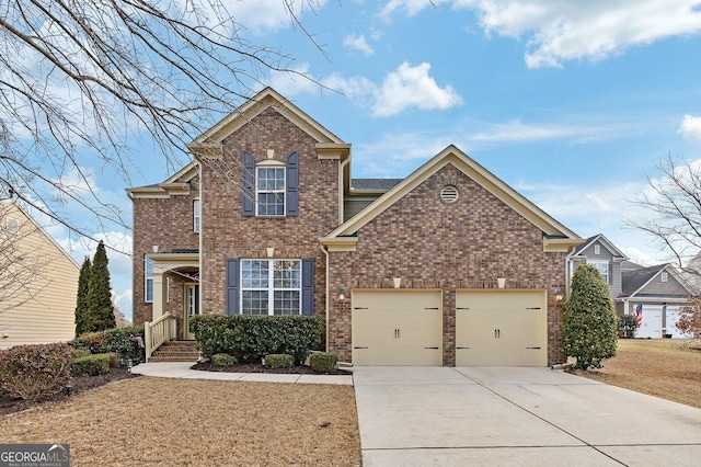 213 Roseman Way, Woodstock, GA 30188 - traditional home with driveway, brick siding, a garage, and a front yard