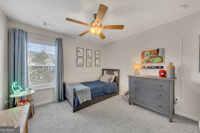 213 Roseman Way, Woodstock, GA 30188 - bedroom with baseboards, light carpet, and a ceiling fan