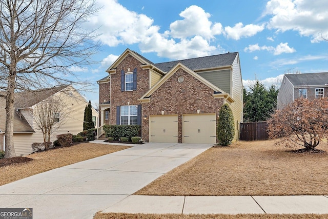 213 Roseman Way, Woodstock, GA 30188 - traditional home with concrete driveway, brick siding, fence, and a garage