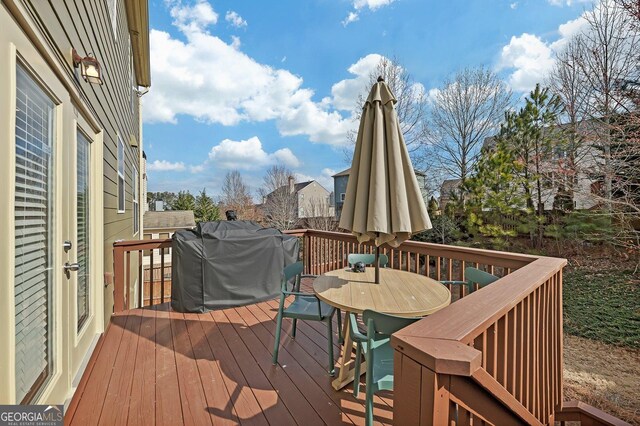 213 Roseman Way, Woodstock, GA 30188 - wooden terrace featuring outdoor dining area and grilling area