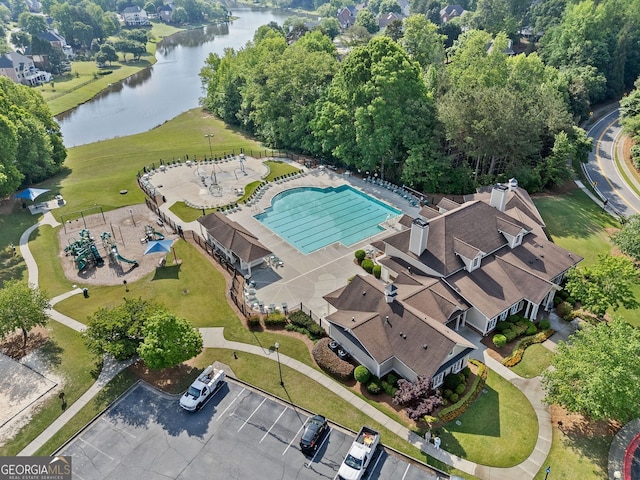 aerial view with a water view