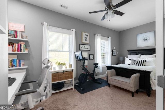 9988 Devonshire St, Douglasville, GA 30135 - bedroom featuring carpet, a ceiling fan, and visible vents