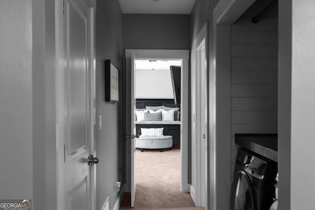 9988 Devonshire St, Douglasville, GA 30135 - hallway featuring washer / clothes dryer and carpet flooring