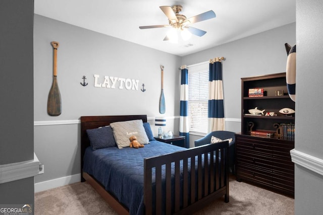 9988 Devonshire St, Douglasville, GA 30135 - bedroom featuring baseboards, carpet flooring, and a ceiling fan