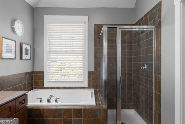 9988 Devonshire St, Douglasville, GA 30135 - full bath featuring vanity, a shower stall, and a bath