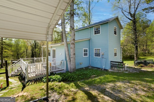 329 Ed King Rd, Blairsville, GA 30512 - back of property featuring a wooden deck and a yard