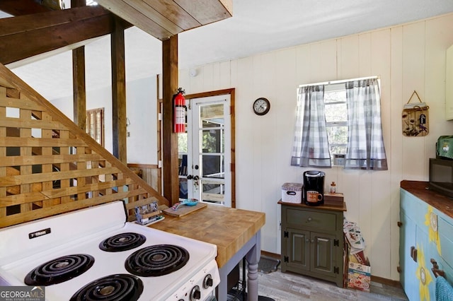 329 Ed King Rd, Blairsville, GA 30512 - kitchen featuring light wood-style floors, electric stove, and wooden counters