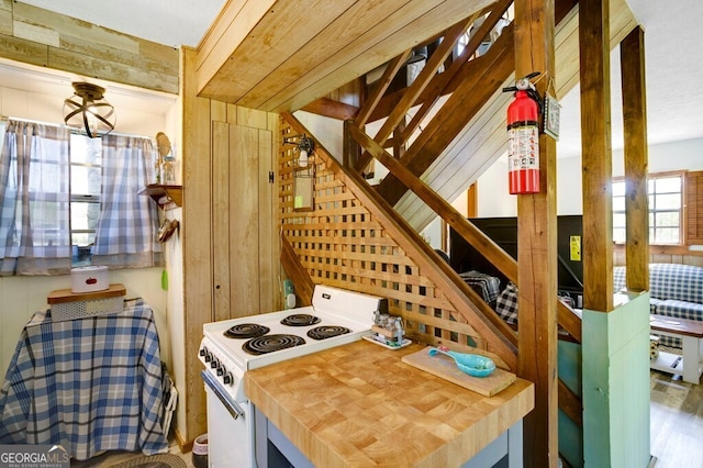 329 Ed King Rd, Blairsville, GA 30512 - kitchen with wood counters and white electric range oven