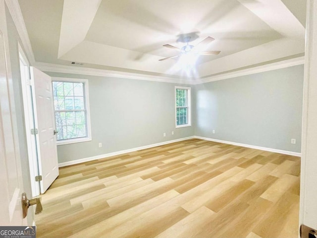 7675 Lanier View Rdg, Cumming, GA 30041 - unfurnished room with a tray ceiling, plenty of natural light, ceiling fan, and ornamental molding