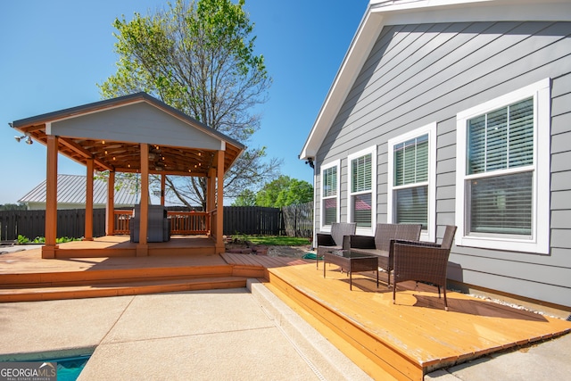 5 Gibson Rd, Newnan, GA 30263 - view of patio / terrace with a wooden deck, a gazebo, and a fenced backyard