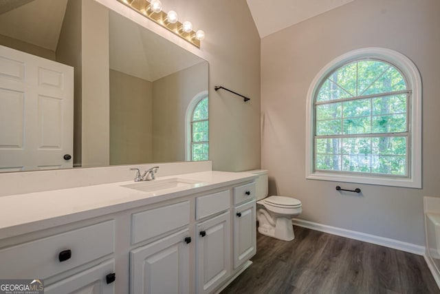 1331 Windage Ct SW, Marietta, GA 30008 - full bathroom featuring lofted ceiling, vanity, wood finished floors, and a bath