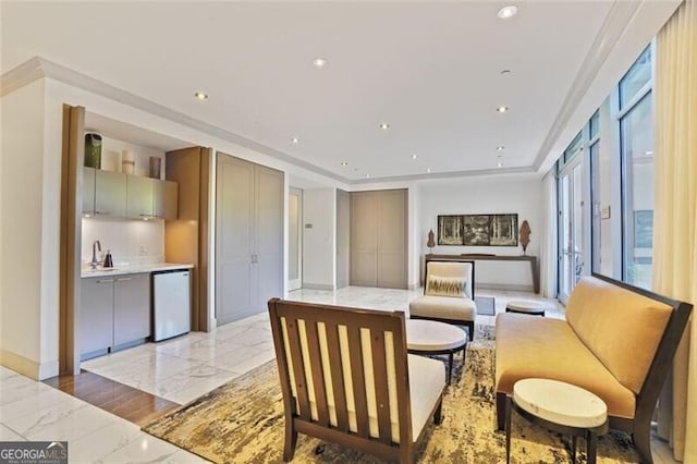 interior space featuring marble finish floor and recessed lighting