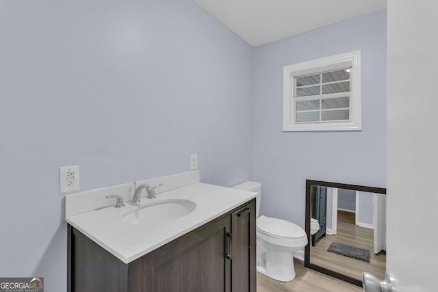 201 Oakdale Dr, Cornelia, GA 30531 - bathroom with wood finished floors, toilet, and vanity