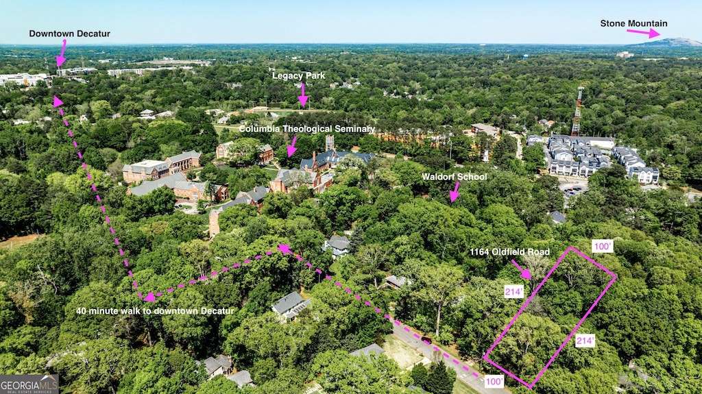 1164 Oldfield Rd, Decatur, GA 30030 - birds eye view of property with a wooded view
