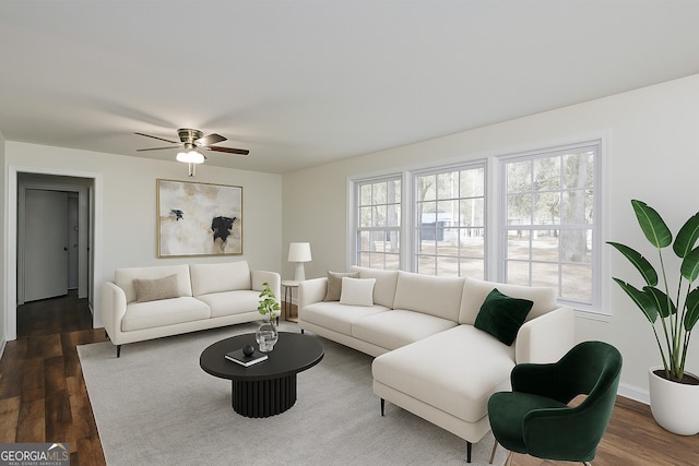 8524 Vining Way, Savannah, GA 31406 - living area featuring dark wood-style floors and a ceiling fan