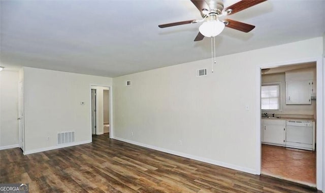 8524 Vining Way, Savannah, GA 31406 - empty room with a ceiling fan, dark wood-style flooring, baseboards, and a sink