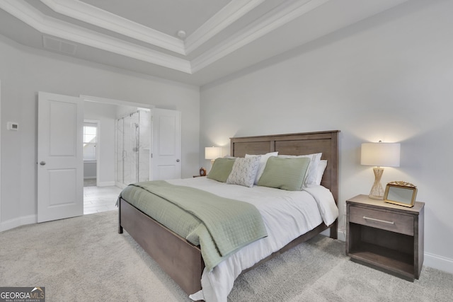 7108 Birch View Ct, Flowery Branch, GA 30542 - bedroom featuring crown molding, carpet, and a raised ceiling