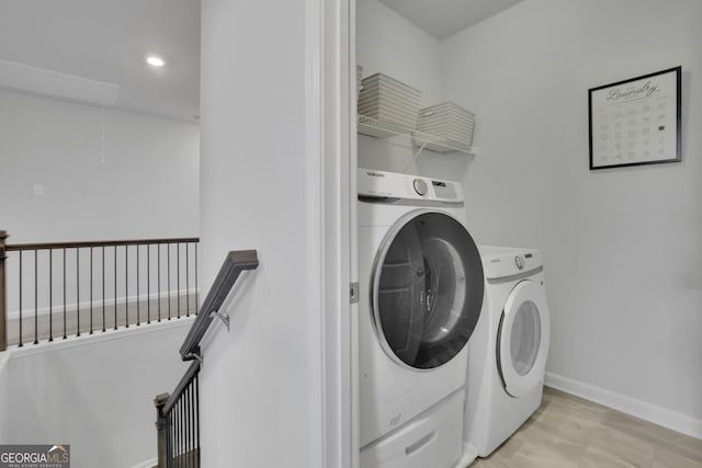 7108 Birch View Ct, Flowery Branch, GA 30542 - laundry area featuring attic access and separate washer and dryer
