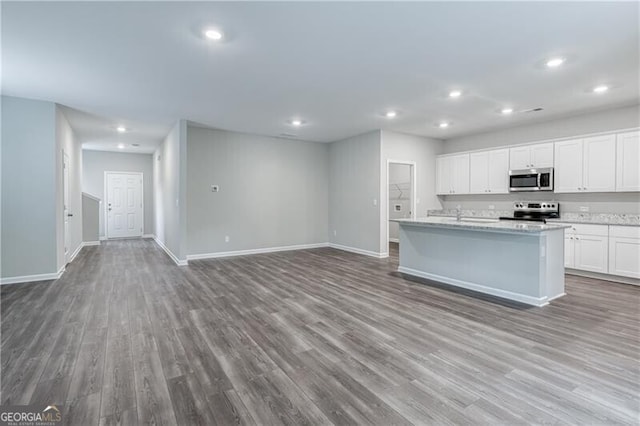 kitchen featuring recessed lighting, dark wood-style floors, and stainless steel appliances