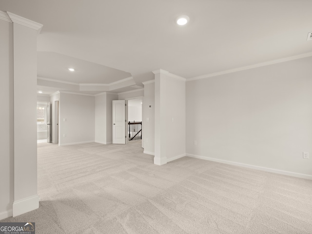 7162 Linden Dr, South Fulton, GA 30349 - spare room featuring ornamental molding, light colored carpet, recessed lighting, and a tray ceiling