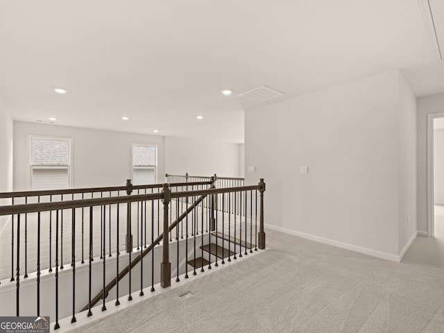 7162 Linden Dr, South Fulton, GA 30349 - hall with an upstairs landing, recessed lighting, and carpet flooring