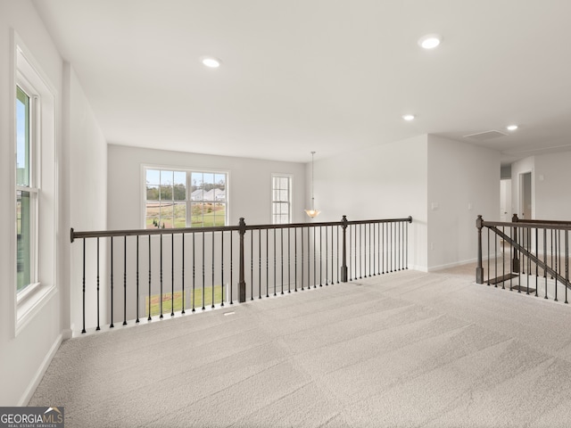 7162 Linden Dr, South Fulton, GA 30349 - hall featuring carpet, recessed lighting, and an upstairs landing