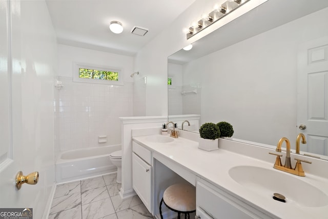 1820 Lyon Ave SW, Atlanta, GA 30331 - bathroom featuring double vanity, shower / bathtub combination, and marble look tiles