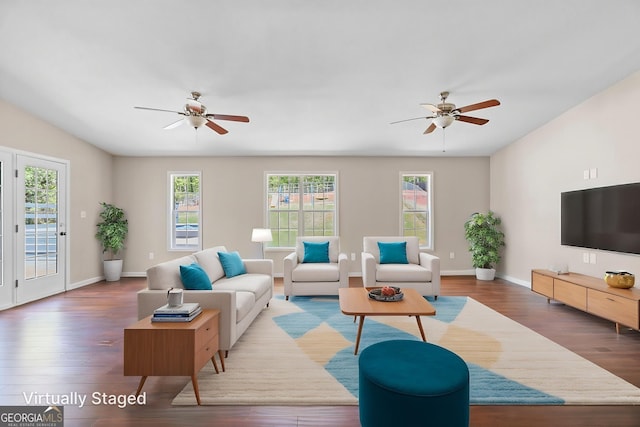 120 Hidden Brook Trl, Newnan, GA 30265 - living room featuring ceiling fan and wood finished floors