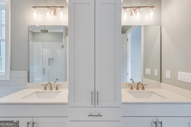 full bathroom featuring vanity and a stall shower