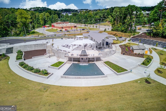 drone / aerial view of a pool area