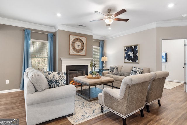 113 Silver Leaf Trce, Douglasville, GA 30134 - living room with ceiling fan, baseboards, crown molding, and visible vents